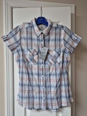 WindRiver Cotton Short Sleeve Button Down In Winter Plaid SZ Small, New W Tags!